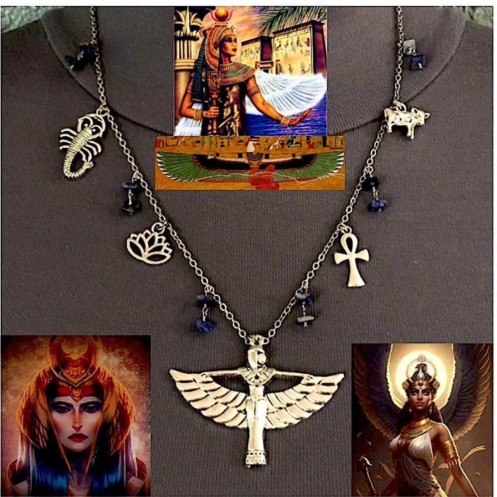 “Great Mother Isis” Goddess Egyptian Mythology Handmade Necklace, Lapis Lazuli - Picture 1 of 15